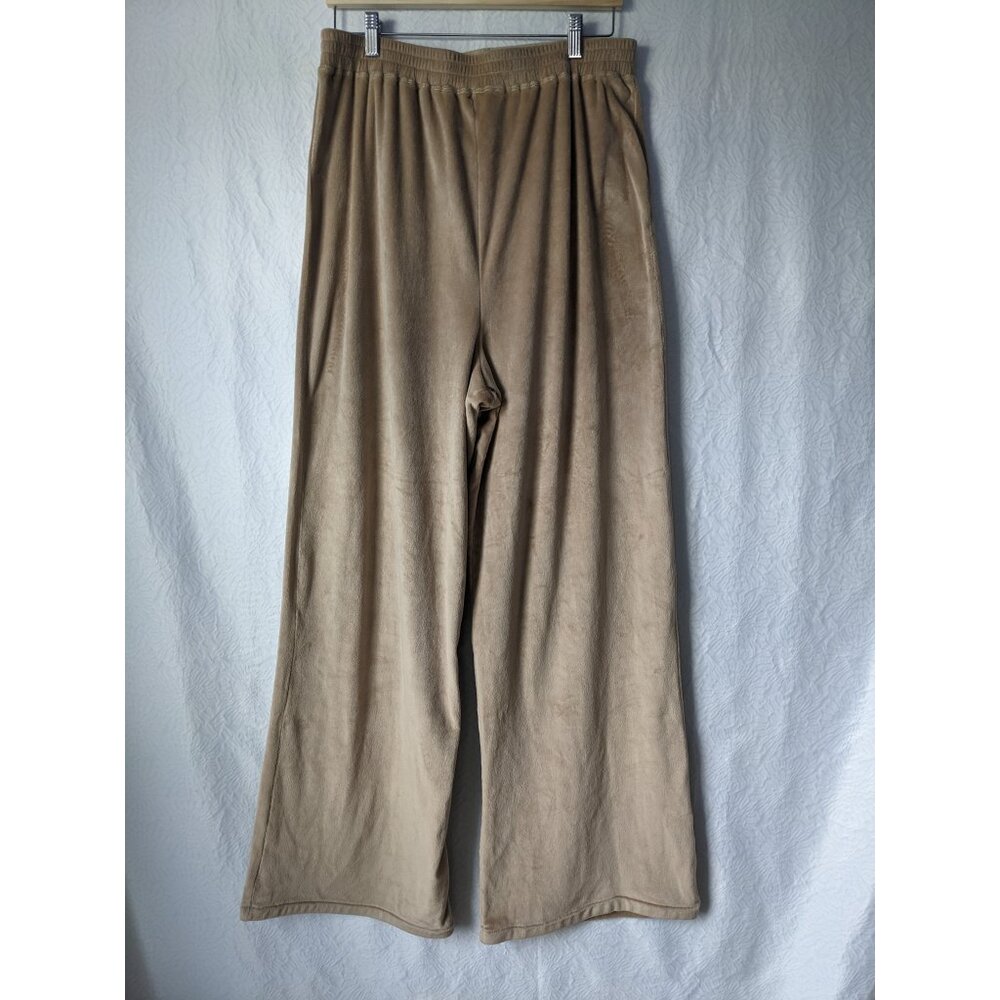 SKIMS Velour Wide Leg Track Pants Elastic Waist Tan Size Large